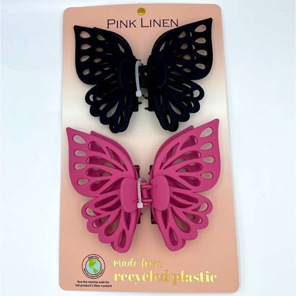 Pink Linen Accessories - 2 Pack Hair Claws Unique Pink & Black Butterfly Designs